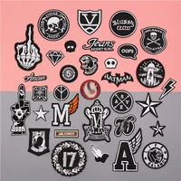 1 pcs black and white patches for clothes iron on finger appliques diy skull stripes embroidery sticker round badges