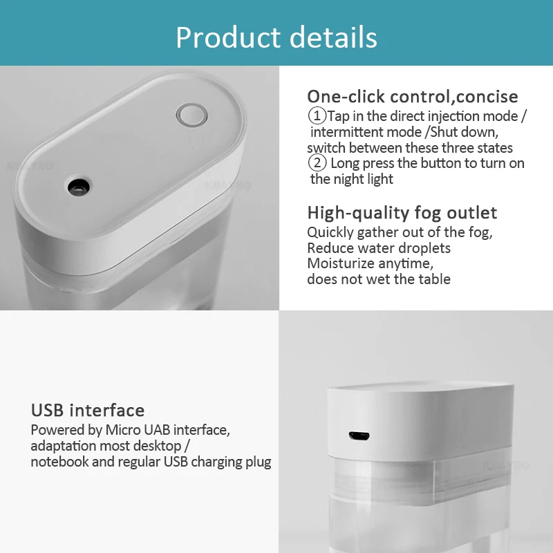 KAIPUTE 220 мл Мини USB увлажнитель воздуха с светодиодный подсветкой ультразвуковой