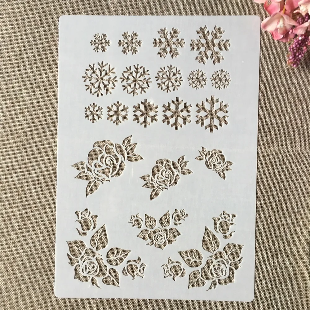 

A4 29cm Rose Flower Snowflake DIY Layering Stencils Wall Painting Scrapbook Coloring Embossing Album Decorative Template