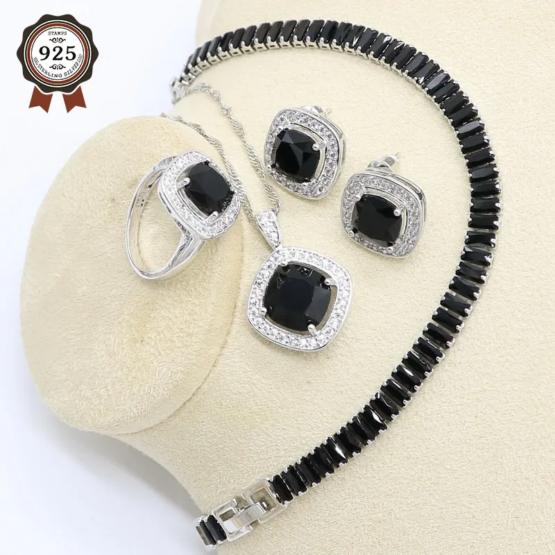 Квадратный черный циркон серебряного цвета свадебный браслет шпилька серьги