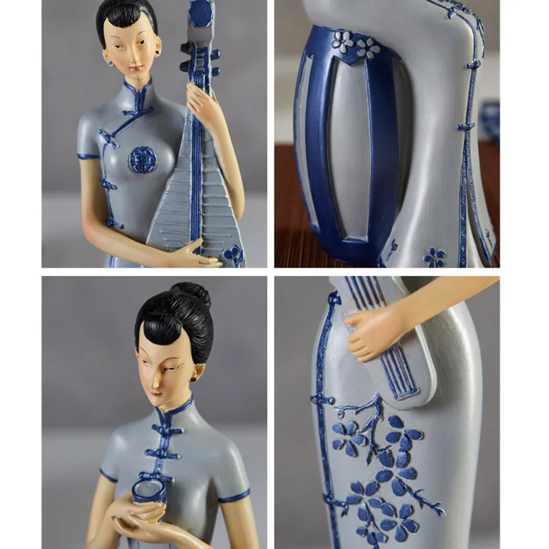 

Chinese Style Cheongsam Beauty Lady Resin Craftwork Statue Personality Living Room TV Cabinet Figurines Ornaments X2275