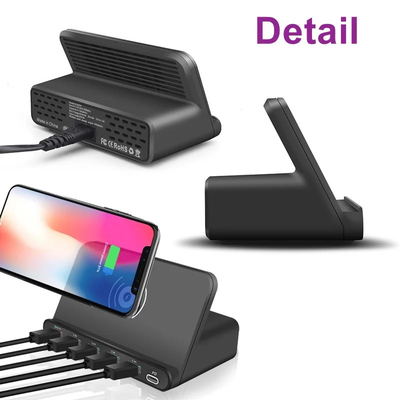 Зарядное устройство Tongdaytech с 5 USB портами и поддержкой быстрой беспроводной