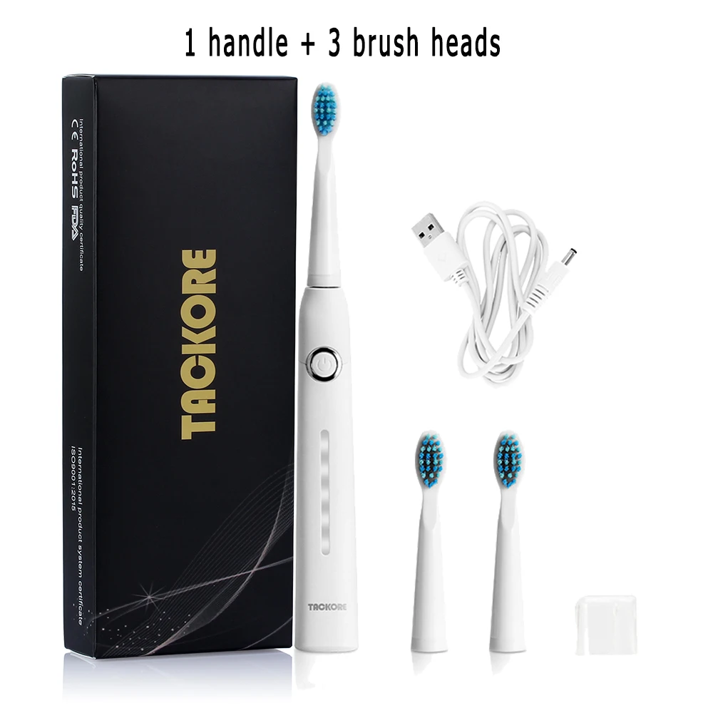 White brush 3 heads USB зарядка звуковая электрическая зубная щетка Автоматическая ультра звуковая перезаряжаемая лучшая электрическая зубная щетка 4 насадки - Цвет: White brush 3 heads