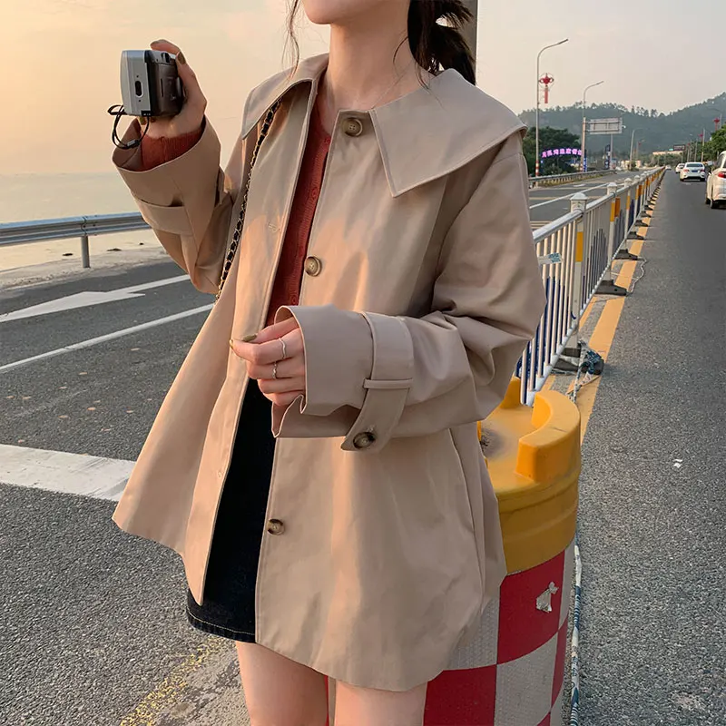 Женский Осенний корейский шикарный стиль однотонный плащ Женская ветровка