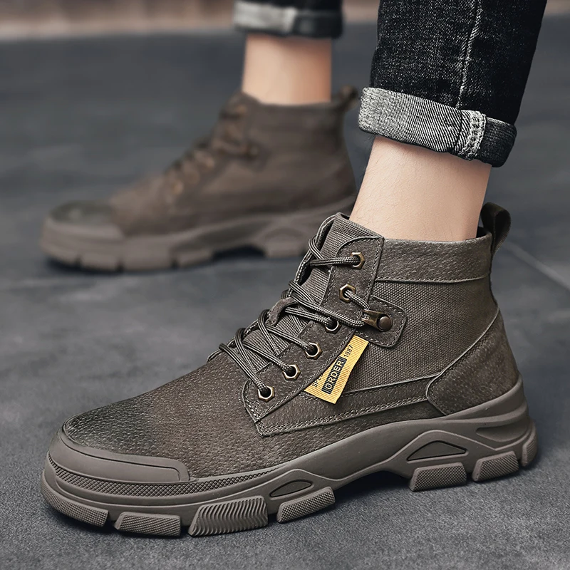 Ботинки JKPUDUN мужские зимние из натуральной кожи теплые полусапожки мех рабочая