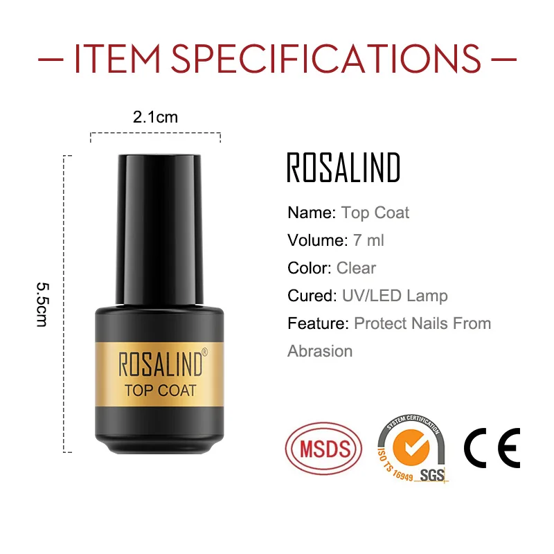ROSALIND Base &amp Top Coat 7ml Gel Nail Polish Long Lasting Lacquer Good For Nails Art Design Semi Permanent | Красота и здоровье