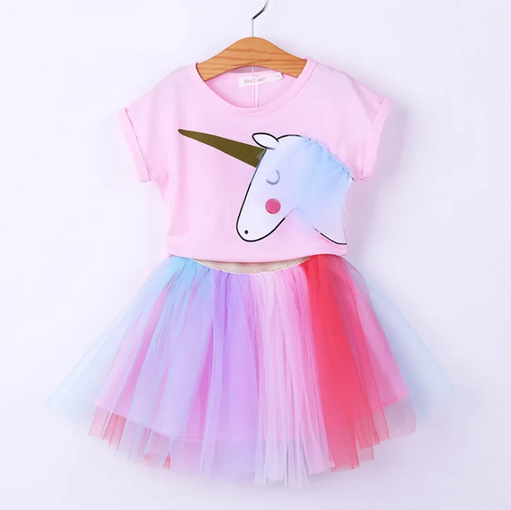 Комплекты для девочек Новая летняя детская футболка с кроликом открытыми