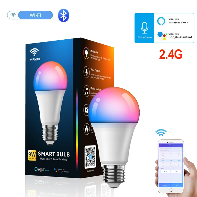 

Новая лампа для умного дома 2,4G WIFI RGB с регулируемой яркостью лампочка с таймером совместима с Alexa Google Home с пультом дистанционного управления