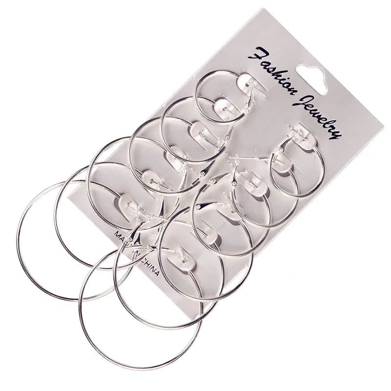 6 Pairs Hoop Earrings Set Big Circle Earring Fashion Jewelry for Women Girls Steampunk Ear Clip korean 2019 | Украшения и