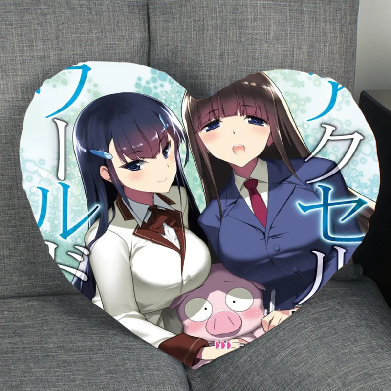 

Custom Accel World Anime Pillow Case Heart Shaped Zipper Pillow Cover Satin Soft No Fade Pillow Cases Home Textile Decorative