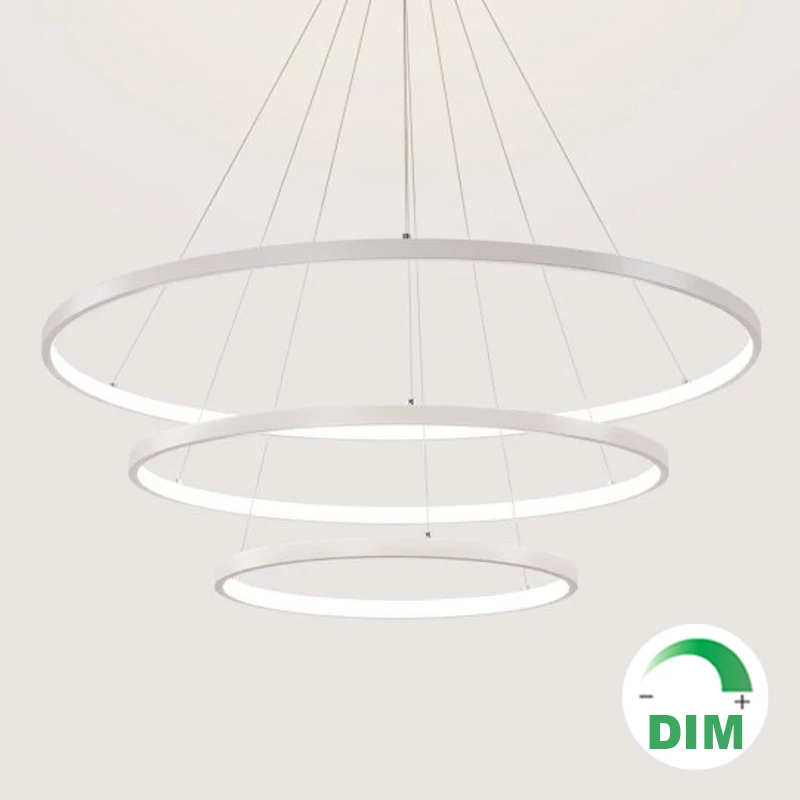 

Soft light fixture stylish modern LED chandelier light white black annular circular ring LED hanging wire lamp for indoor