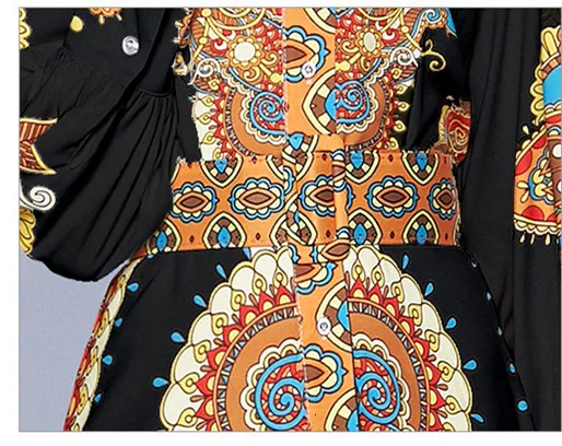

Vintage Print High Waist French Fashion Split Shirt Dress Women 2019 Autumn New Long Sleeve Turn Down Collar Elegant Maxi Dress