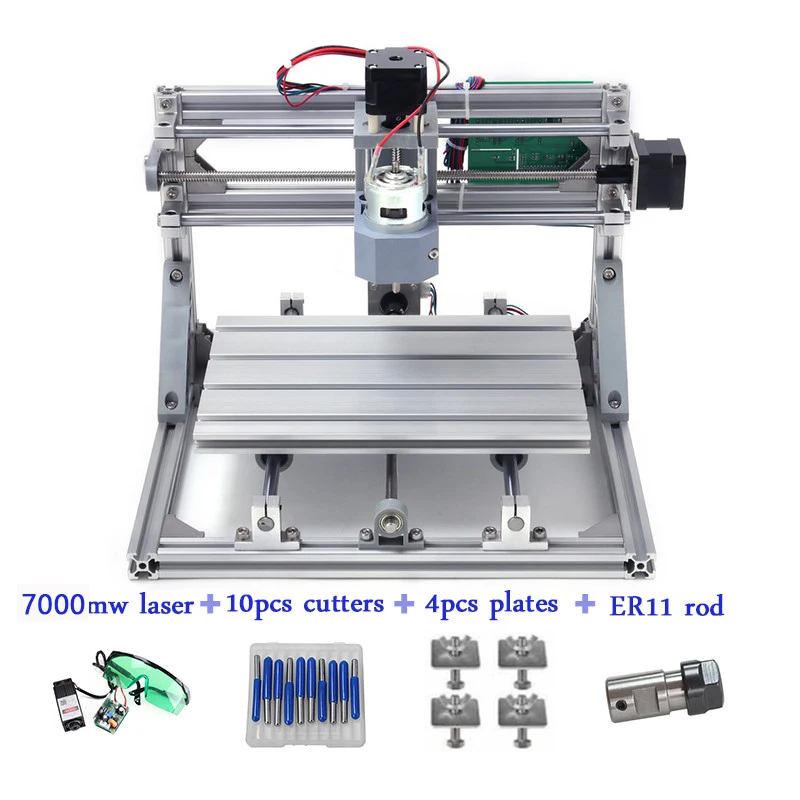 CNC3018 withER11, Diy мини ЧПУ гравировальный станок, лазерная гравировка, Pcb ПВХ фрезерный станок, деревообрабатывающий станок, CNC 3018, лучшие передовые игрушки - Цвет: 7000mw laser