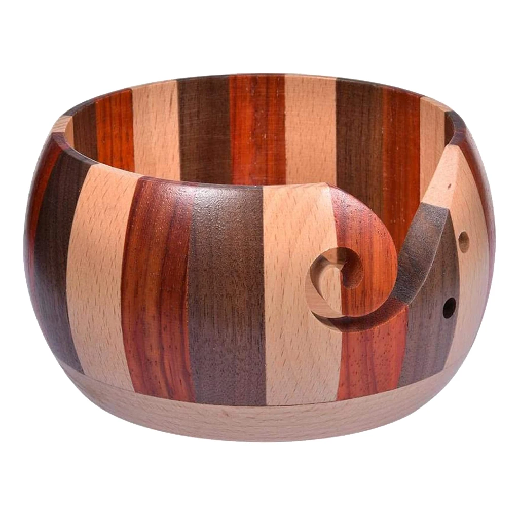 

Wooden Yarn Storage Bowl with Drills Holes Knitting Crochet Supplies 15cm