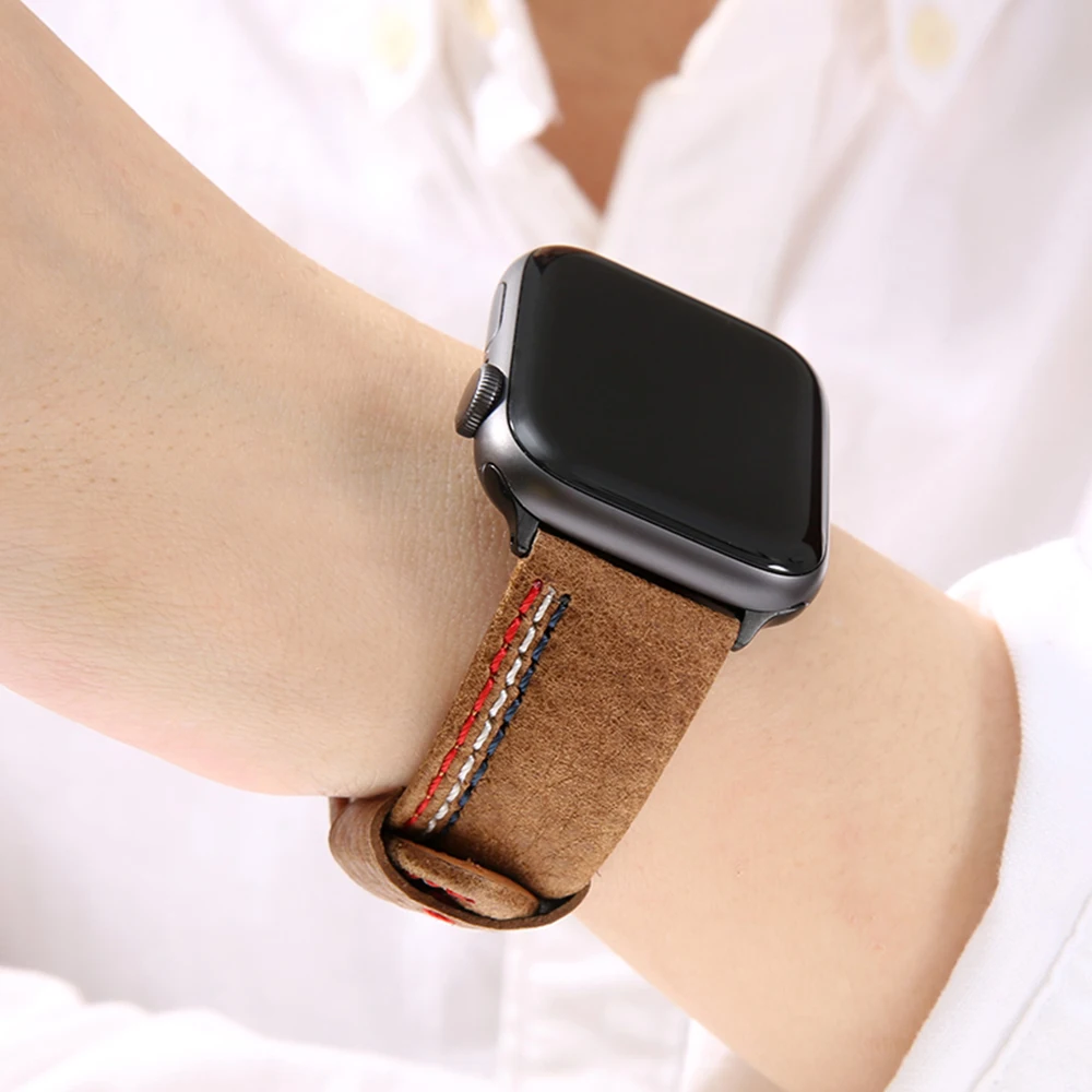 Ремешок UEBN кожаный для apple watch 44 мм series 4 3 2 1 браслет iwatch 38 42 40 умные аксессуары