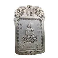 chinese old tibetan silver relief buddha waist card amulet pendant feng shui lucky card pendant