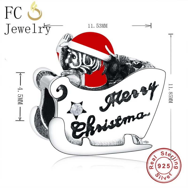 

FC Jewelry Fit Original Brand Charm Bracelet 925 Sterling Silver Santa Claus Merry Christmas Sled Bead For Making Berloque 2020