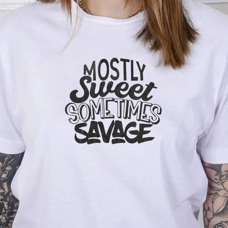 

В основном, милая летняя модная хипстерская Женская футболка из 100% хлопка с принтом иногда букв в стиле Харадзюку