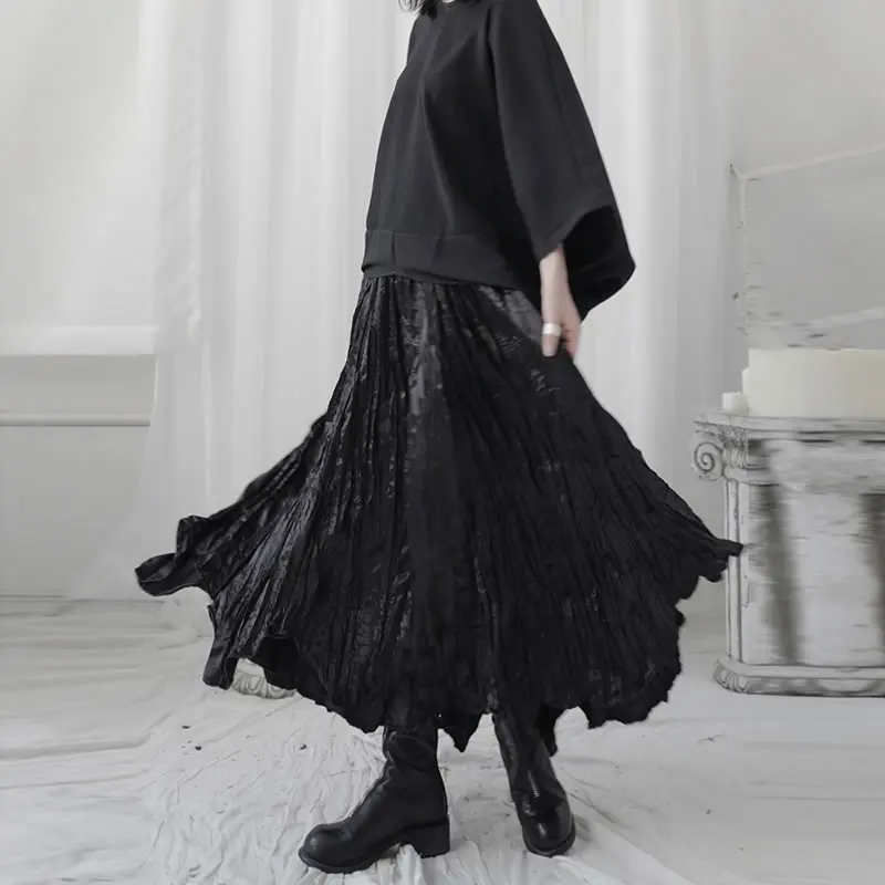 

Korea Yamamoto Style Black Women Loose Elastic Waist Skirt Irregular Causal Design 2020 Summer Fashion A Line skirt DMY4937