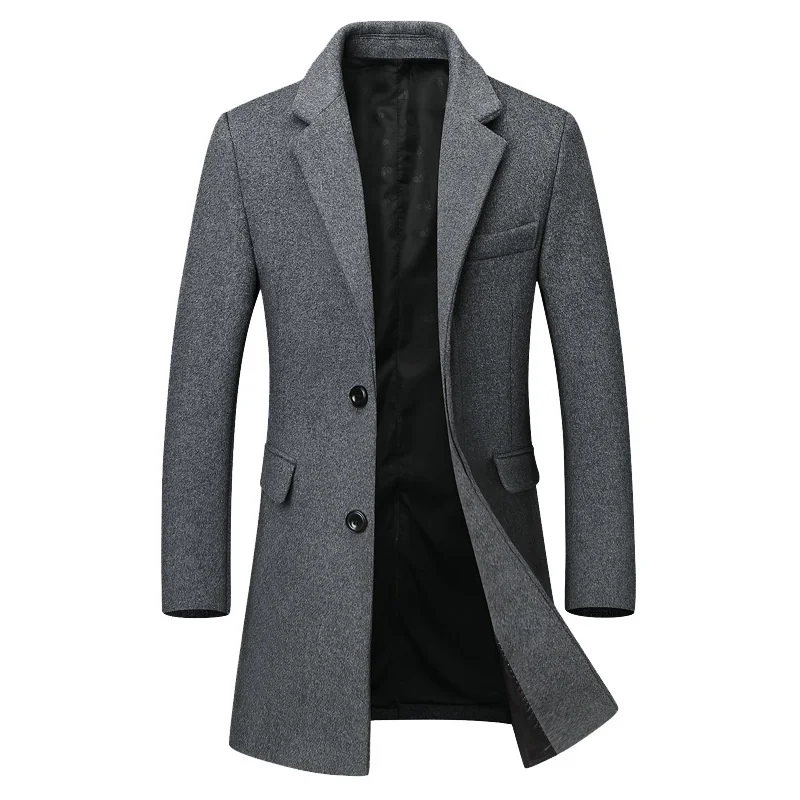 

High Quality Wool Coat Men Fashion Long Coat Men's Casual Solid Long Windbreaker Vintage Blends Business Overcoat Male Windbreak