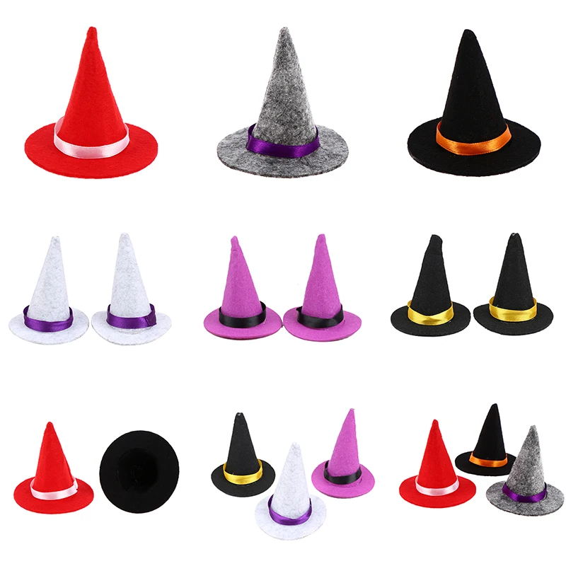 

1/2pcs 1:12 1/6 Miniature Dollhouse Mini Felt Witch Hats For Halloween Doll House Decoration Dolls Accessories Kids Play Toys
