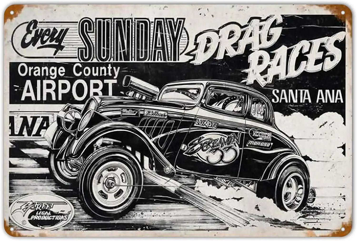 

Sarcarse Ретро Санта-Ана, перетащите гонку, мужская пещера, искусственная кофейная, металлические жестяные знаки 12x8 дюймов