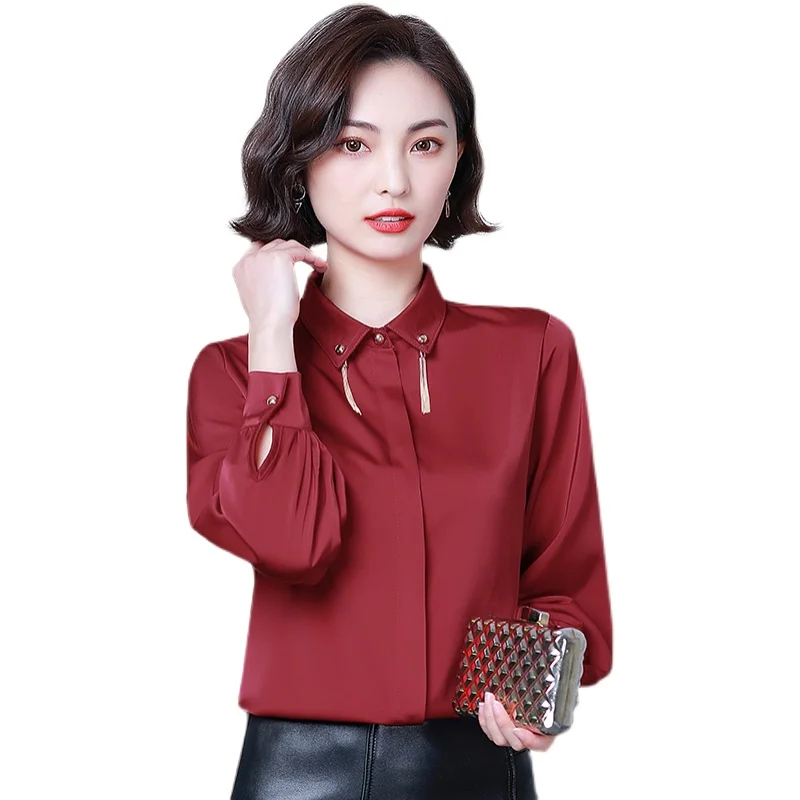 

Shirt Womens Tops Spring 2021 New Office Lady Casual Full Sleeve Solid Loose Turn-down Collar Straight Blue Women Shirts