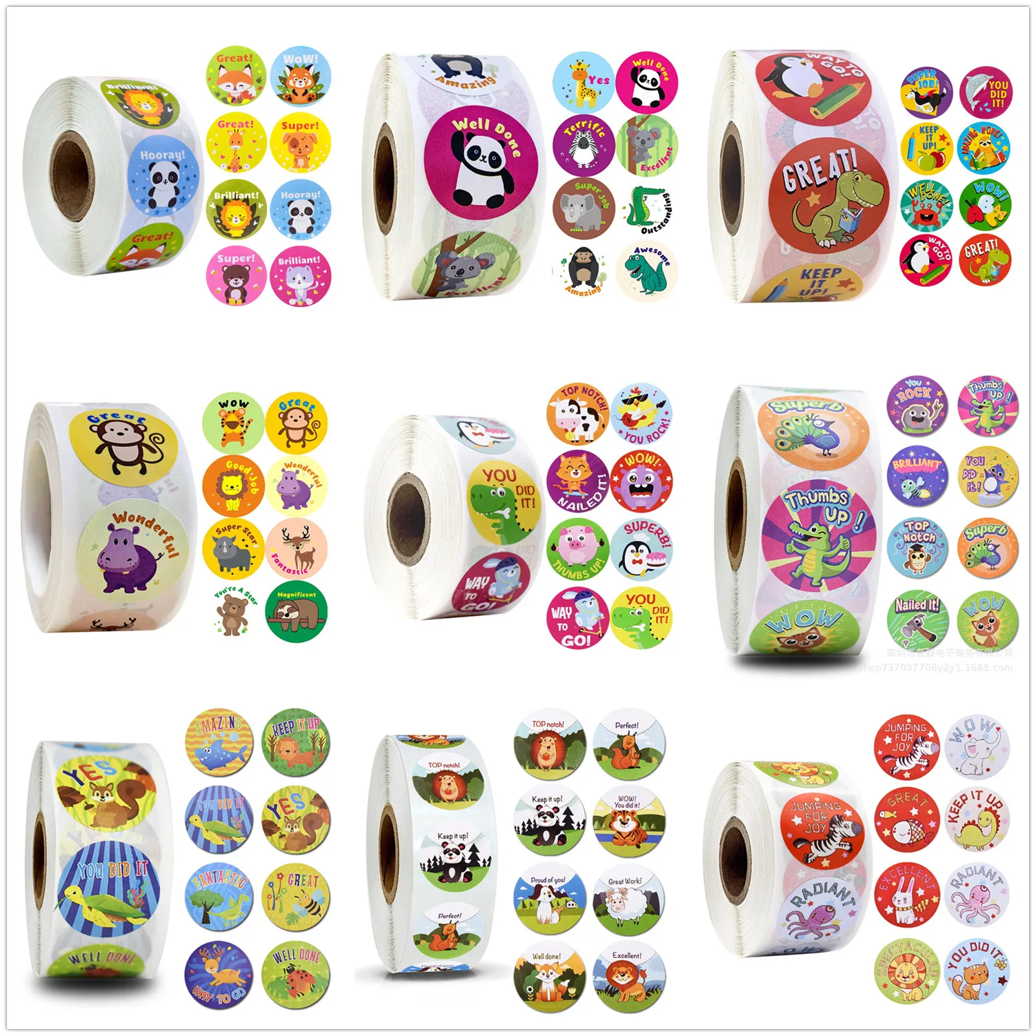 500 шт. животное в мультфильме награда Стикеры s рулоны для детей и мотивационные