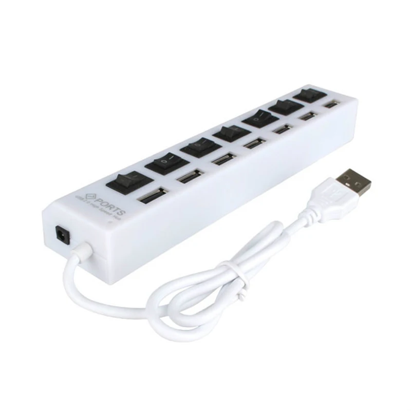 

7 PORT USB 2.0 HUB High Speed Power Cable Data Transmission USB Expansion Splitter Hub Travel Charger 480Mbps-12Mbps-1.5Mbps