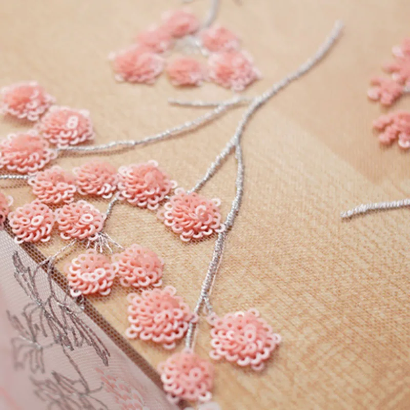 Качественная розовая серия мягкая марлевая ткань блестящая Цветочная вышивка