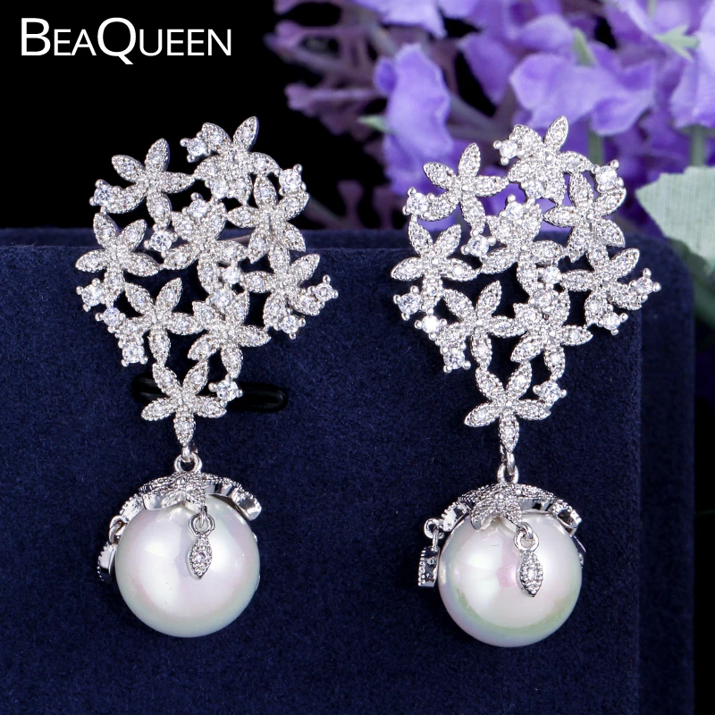 BeaQueen новые модные серьги подвески с кубическим цирконием длинным цветком и