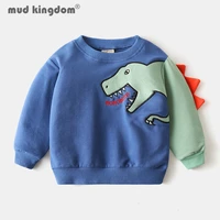 mudkingdom boy cartoon sweatshirts patch designs dinosaur patchwork crew neck casual tops for kids long sleeve autumn clothes