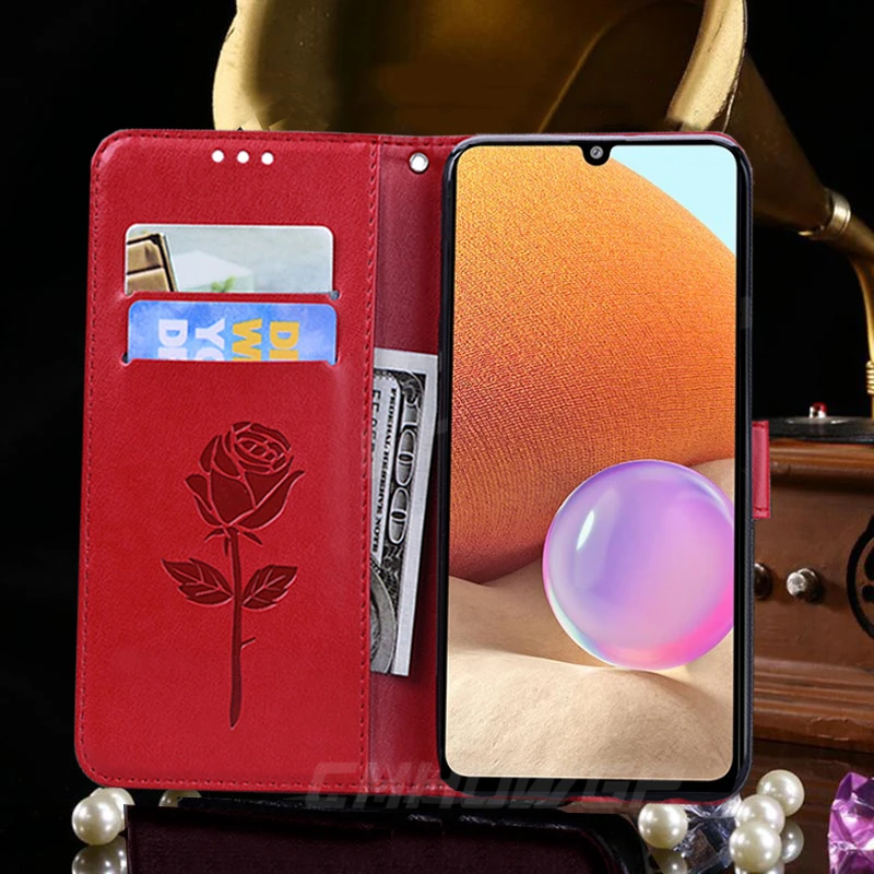 Чехол A32 с цветочным рисунком Магнитный кожаный чехол книжка для Samsung Galaxy 4G