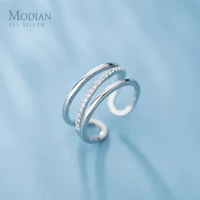 modian new arrive 925 sterling silver luminous clear cz three circle line ring for women open adjustable figer ring fine jewelry