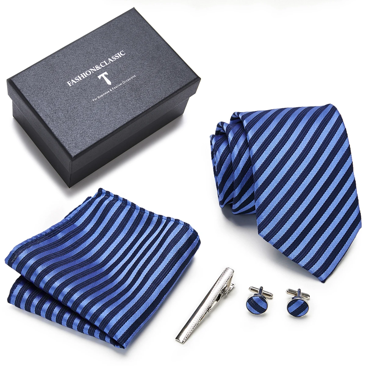 

Wholesale Vangise Brand Mix Colors Wedding Gift Silk Tie Pocket Squares Set Necktie Box Suit Accessories Men Solid Fit Business