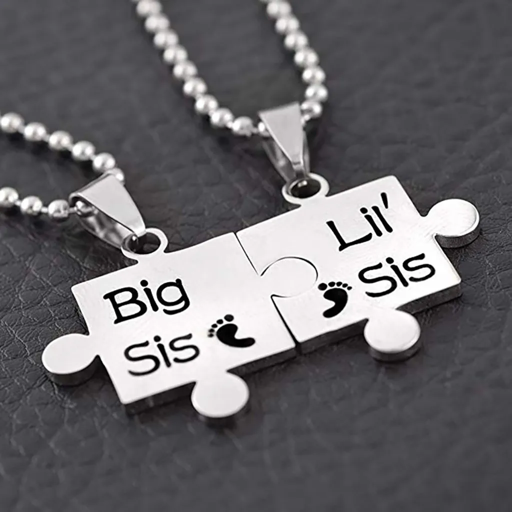 Фото 2pcs necklace women Creative Lil Sis Big Simple Complementary Sister Pendant Necklace Set kettingen voor vrouwen#D35 Украшения и 2pcs necklace women Creative Lil Sis Big Simple Complementary Sister Pendant Necklace Set kettingen voor vrouwen#D35 Украшения и