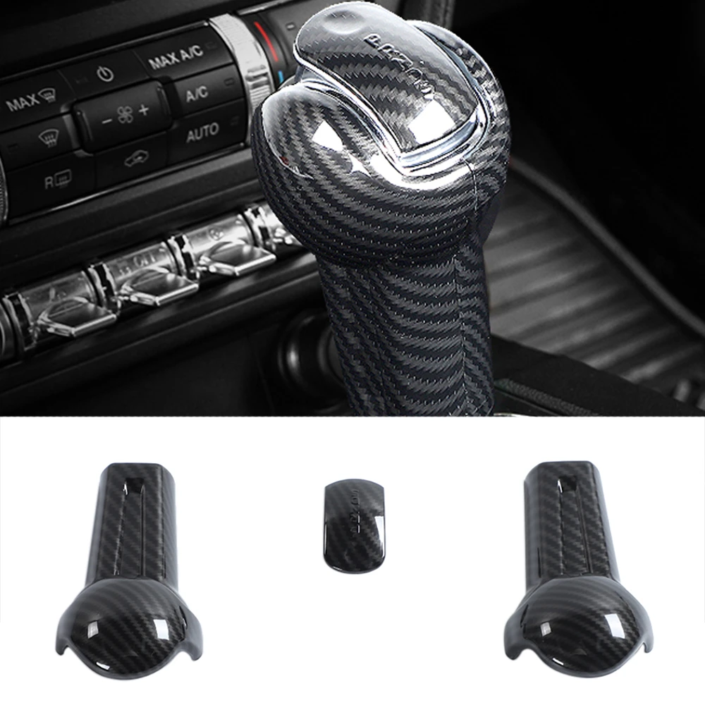 Car Gear Shift Knob Head Trim Decoration for Ford Mustang 2015 2016 2017 2018 2019 2020 2021 Interior Accessory ABS Carbon Fiber