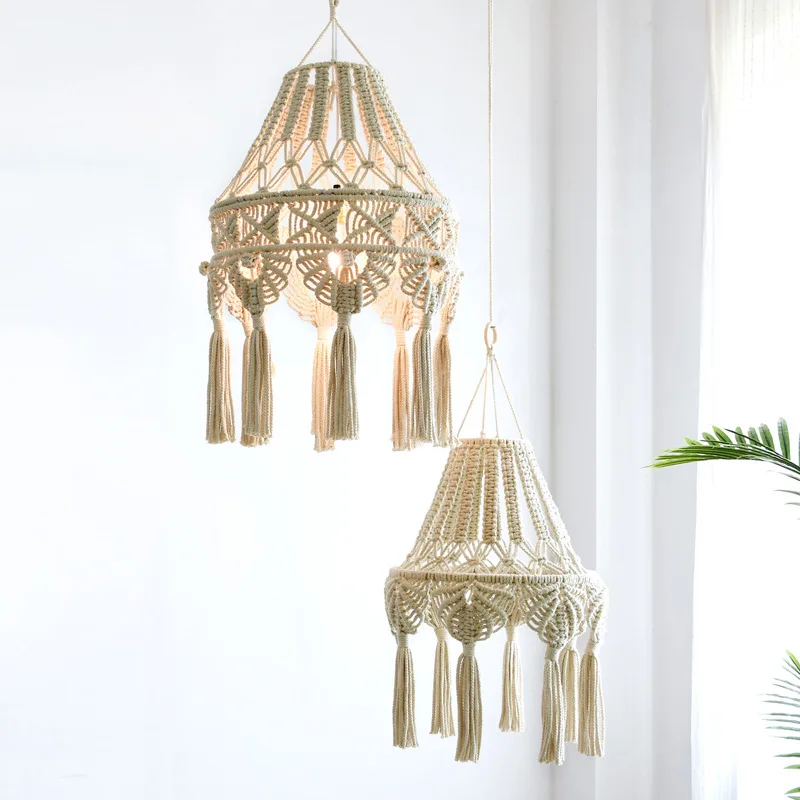 

Nordic Hand-woven Lampshade Simple Living Room Bedroom Chandelier Lampshade Bohemian Lamp Decoration Abat Jour