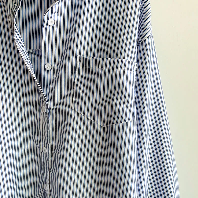 Новинка женские рубашки с длинным рукавом блузка свободная полосатая женская