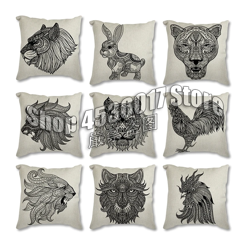 Наволочка черная линия анимальный узор хлопок лен Подушка для автомобиля на