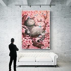 Искусственная живопись, вышивка крестиком, плотный Кот в Сакуре, Цветочное дерево, печатный узор, вышивка крестиком