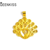 qeenkiss pt533 fine jewelry wholesale fashion woman girl birthday wedding gift vintage peacock 24kt gold pendant charm no chain