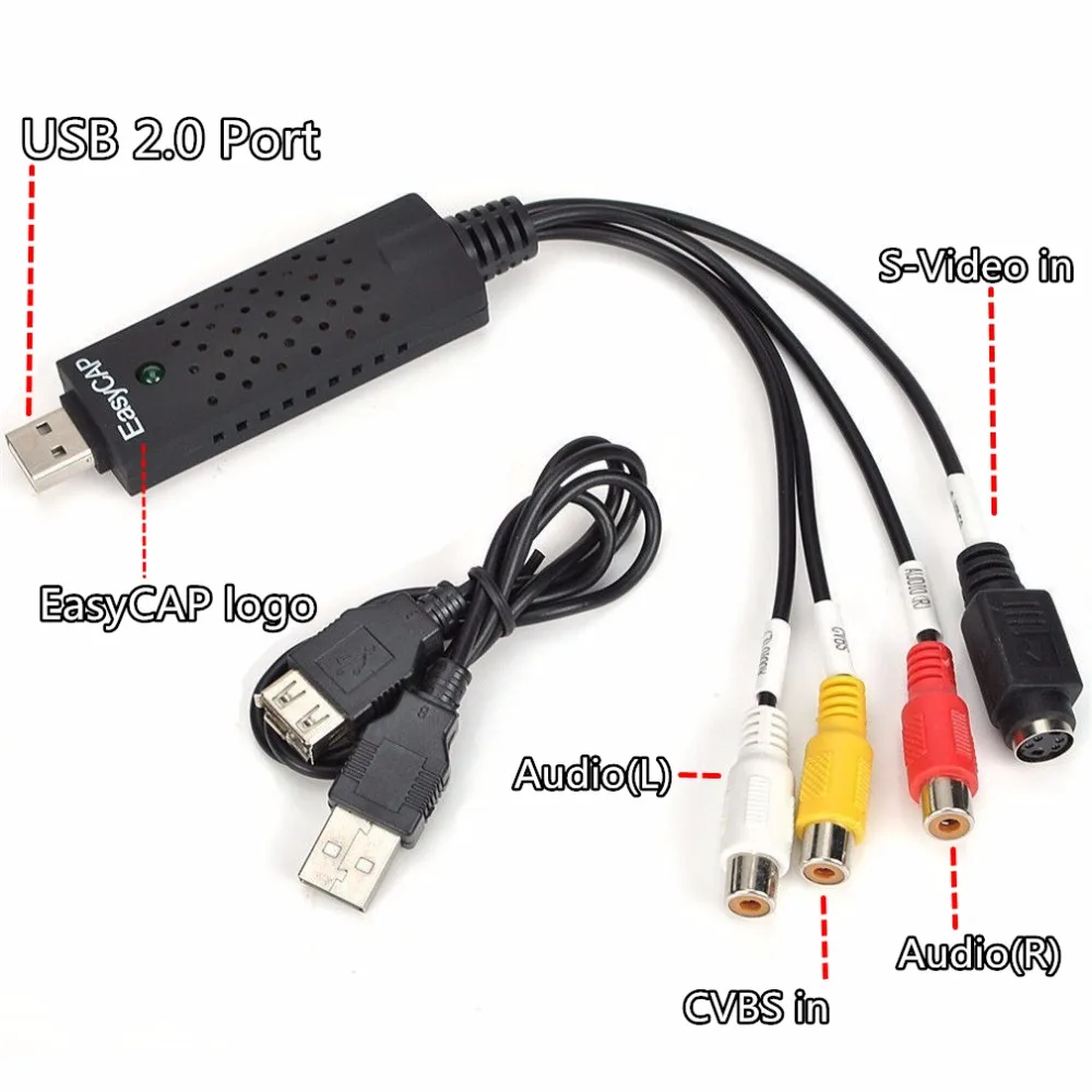 USB 2.0 видеоадаптер с аудиозахватом карты захвата телевизора, DVD, VHS Captura De V Deo AV для компьютера EasyCAP on.