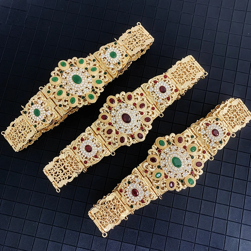 

Rhinestone Belt for Bridal Arabic Muslim Wedding Jewelry Plated Gold Metal Women Caftan Belts Adjustable Chain Wedding Belts