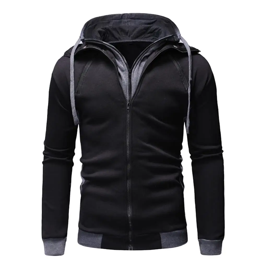 

Hooded Sweatshirts for Men Men's Casual Zipper Up Men Clothing Drawstring Fake Two Piece Sweatshirt Man Hoodies
