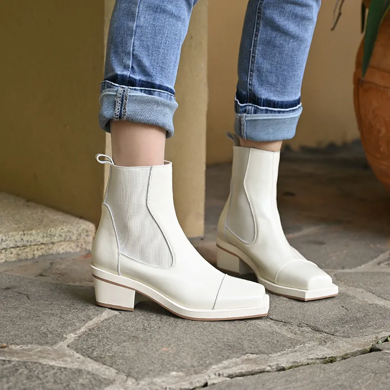 

MEMUNIA 2020 new arrive genuine leather ankle boots women square toe vintage thick heel shoes fashion Western boots ladies