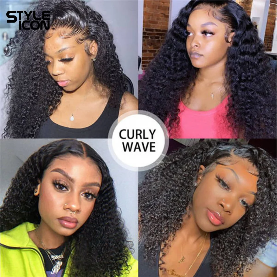 

Curly 13X4 Lace Front Human Hair Wigs Malaysian Kinky Curly Human Hair Wig For Black Women 180% Remy Pre Plucked with Baby Hair