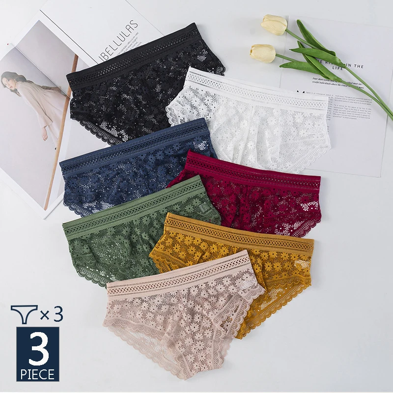 3 шт./компл. кружевные трусики Женские брифы сексуальные ультратонкие нижнее