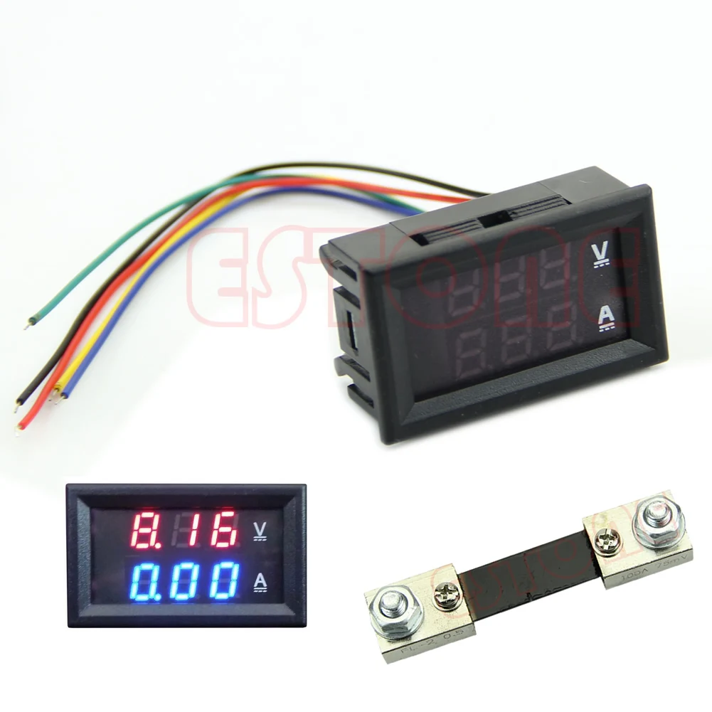 Двойной светодиодный DC 100V 100A Цифровой вольтметр амперметр ампер вольт метр Токовый Шунт