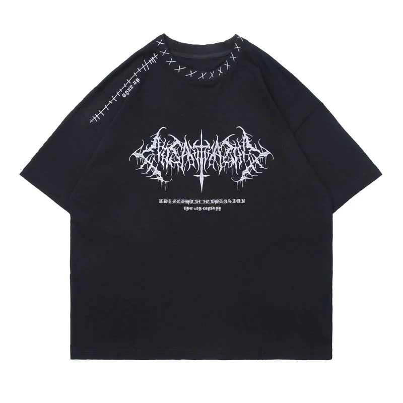 

Oversized Tshirts Streetwear Hip Hop Embroidery Punk Rock Gothic Tees Shirts Harajuku Fashion Summer Short Sleeve Tops clothes
